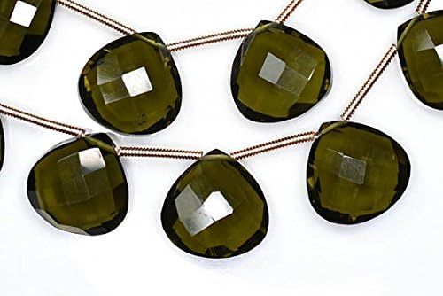 14x14mm 3 Matched Pairs Beautiful Vessonite Green Quartz Microfaceted Heart Briolette Beads