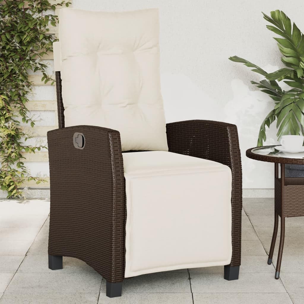 Patio Chair Reclining Patio Chair with Footrest Brown Poly Rattan
