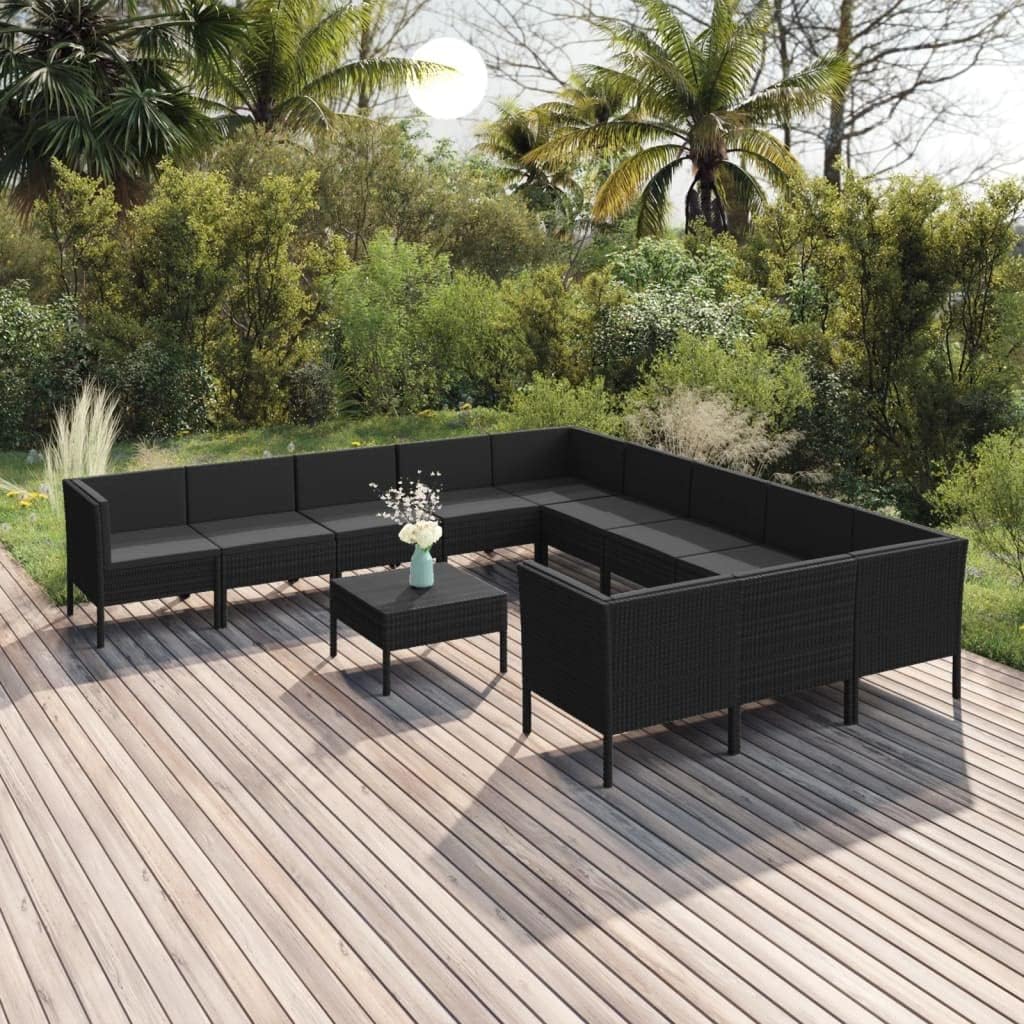 12 Piece Patio Lounge Set with Cushions Poly Rattan Black,Relaxing Outdoor Lounge Set for Backyard and Patio with Durable Rattan and Cushions Patio Furniture Sets, Outdoor Furniture Sets