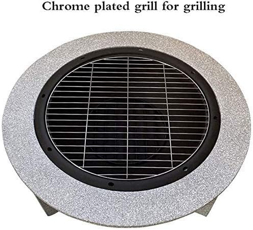 Outdoor Barbecue BBQ Grill Table,Raise Fire Pit Round Table,with/Deep Fire Bowl/Net Cover/Chrome Grilled Wire Mesh/Black Charcoal Tray