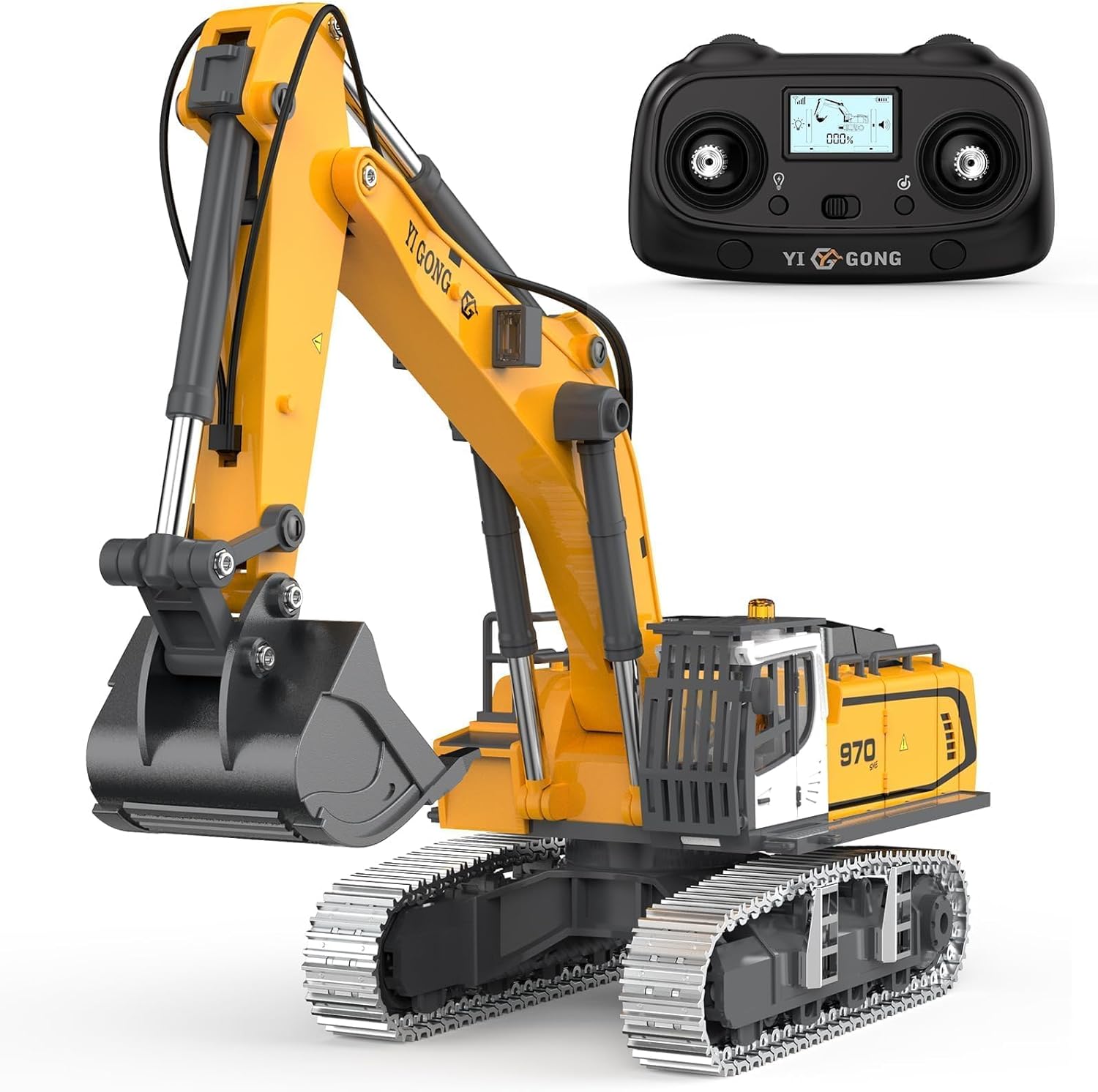 Pro-Grade Remote Control Excavator for Adult Metal Micro-Scale RC Construction Model with Leadscrew Digging System, Dual Battery Includes Portable Carry Case
