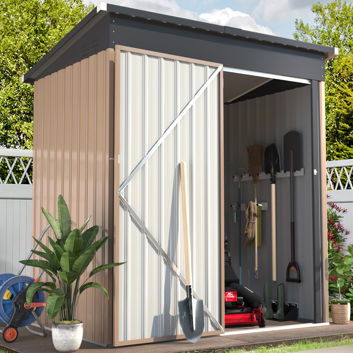 U-MAX 5' x 3' Outdoor Metal Storage Shed, Steel Garden Shed with Single Lockable Door, Tool Storage Shed for Backyard, Patio, Lawn