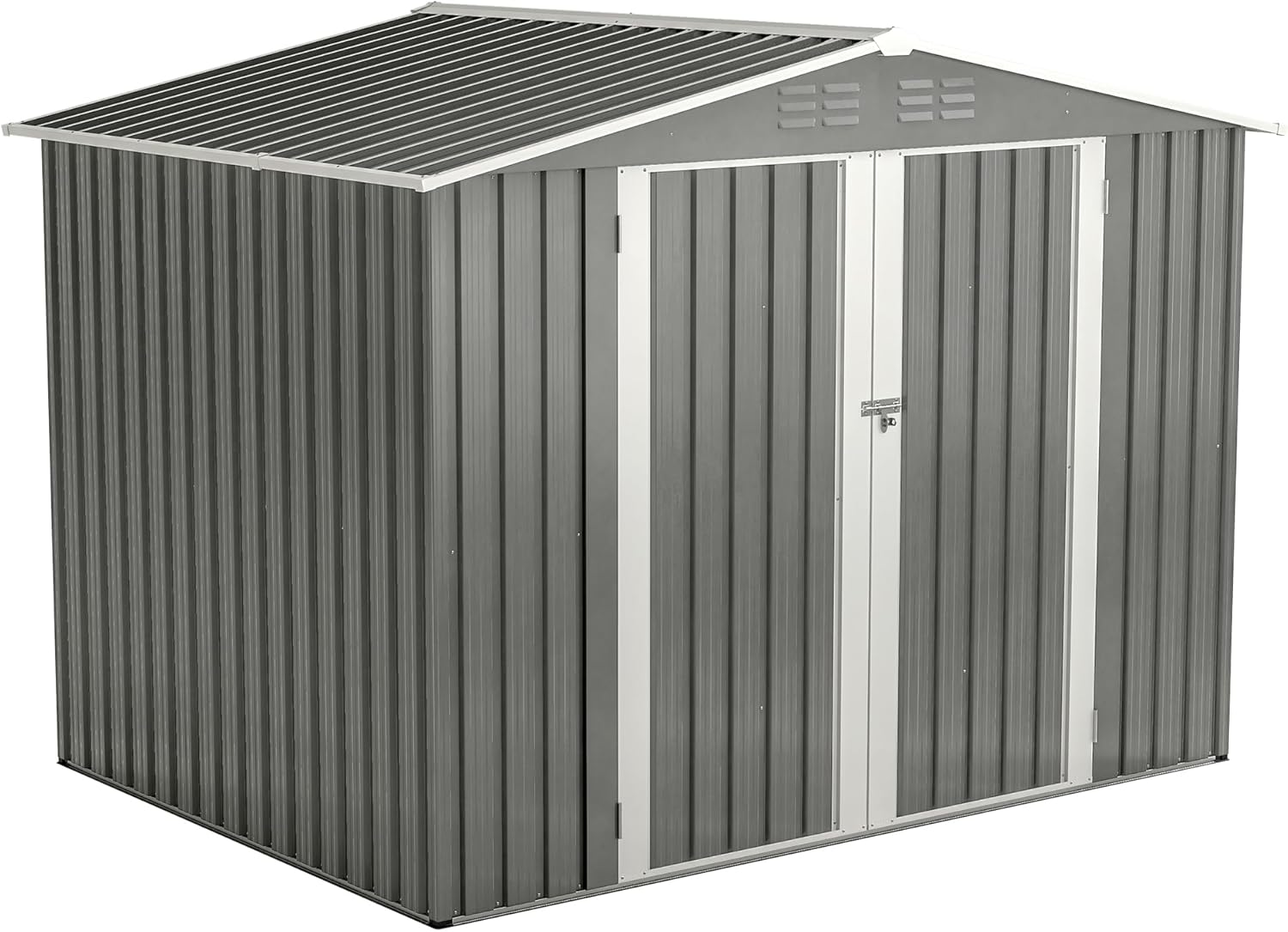 8 x 6 FT Outdoor Storage Sheds Lockable Metal Garden Shed Steel Anti-Corrosion Storage House with Double Lockable Door for Backyard Outdoor Patio, 8 x 6 Grey
