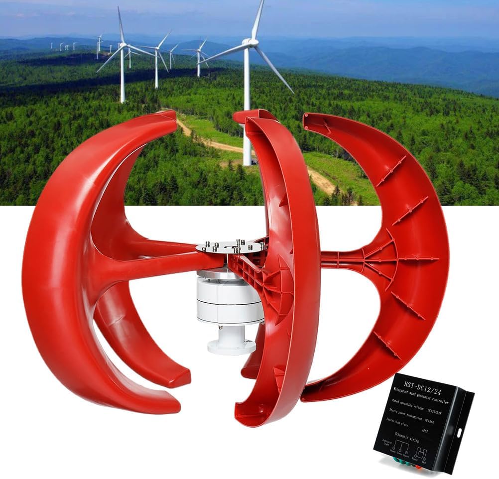 12V 24V 48V 220V Vertical Wind Turbine Generator Kit, 6000W 5 Blade Lantern Maglev Wind Turbine Free Energy Windmill Generator for Home/Boat/Farm,24v