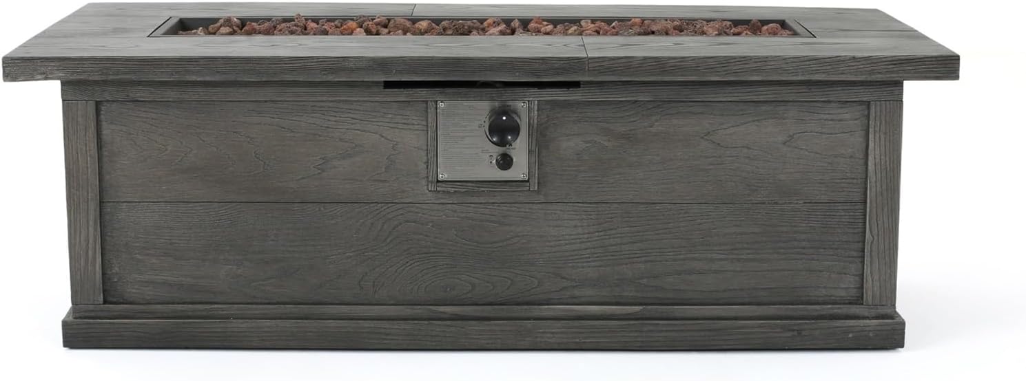 56-Inch Rectangular Propane Fire Pit Table, 50,000 BTU, MgO Concrete with Wood Grain Finish, Outdoor Patio Heater for Backyard, Garden, and Deck, No Assembly Required, Propane fire Pit, Outdoor