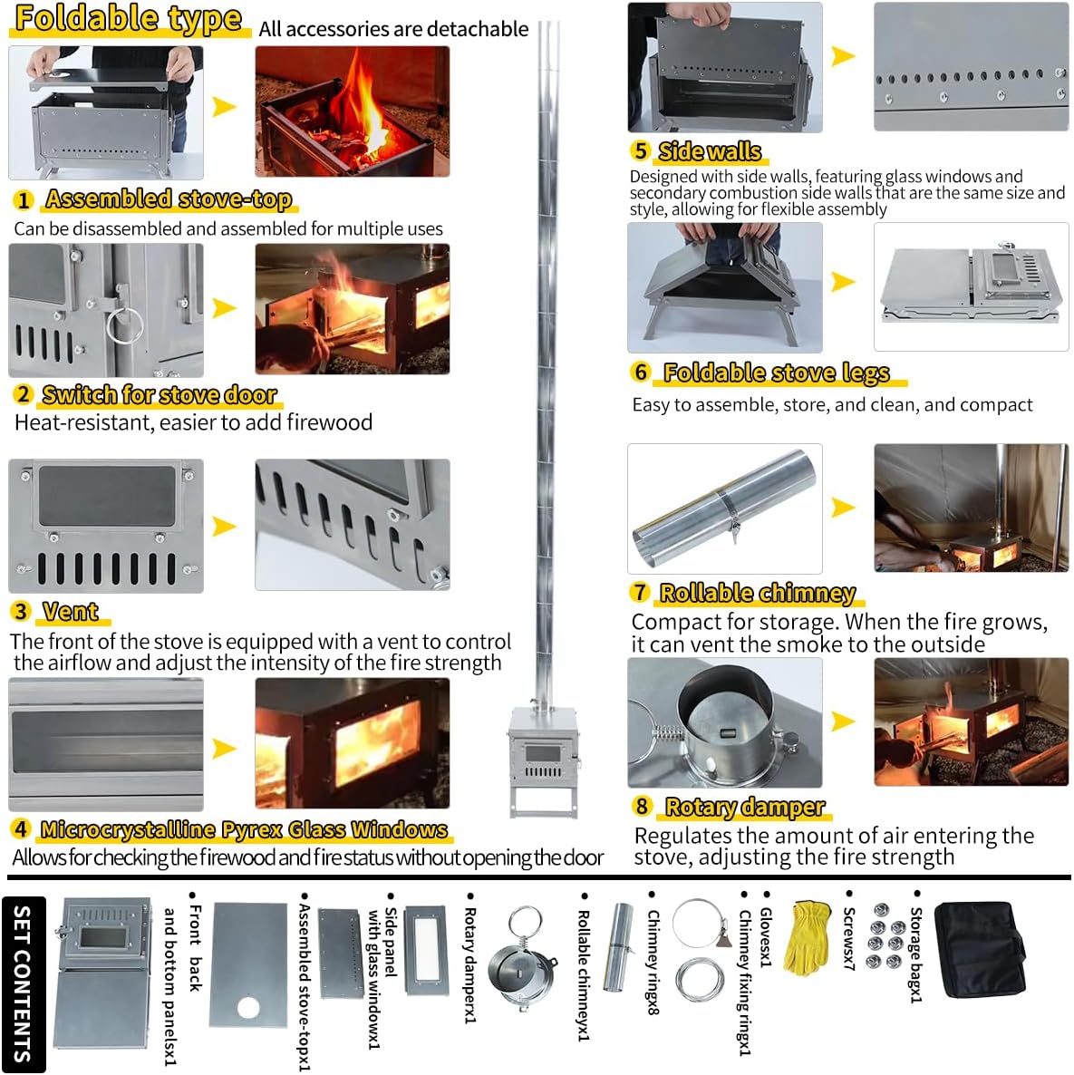 Outdoor Fireplaces Titanium Stove Foldable Lightweight Durable Portable Folding Wood Burning Outdoor Fire Pits