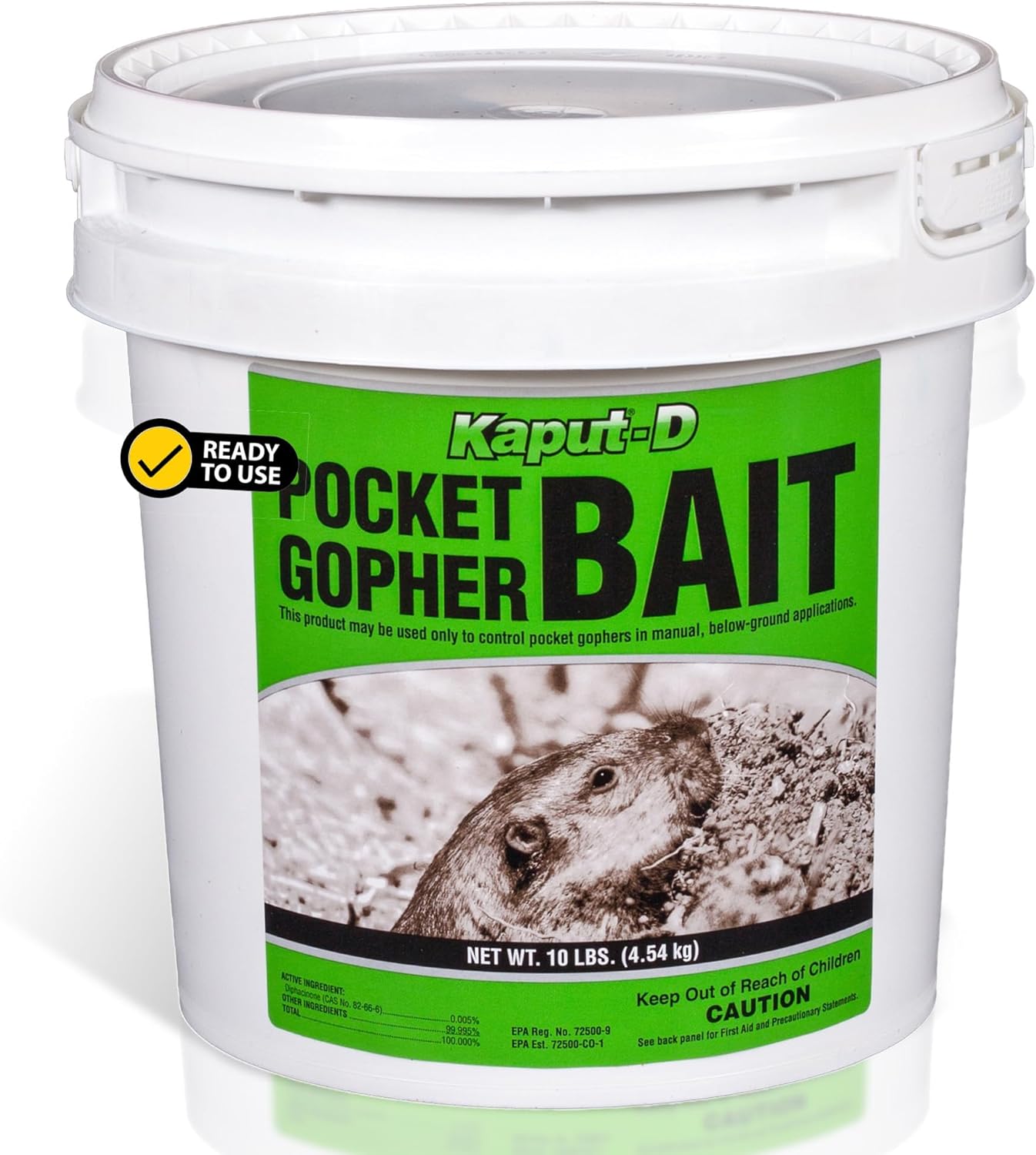 Kaput-D Pocket Gopher Killer Bait Bucket - Ready-to-Use Pellets for Effective Rodent Bait, Perfect for Residential & Agricultural Use - Diphacinone Formula for Lawn, Turf & Crop Areas (10 lbs)
