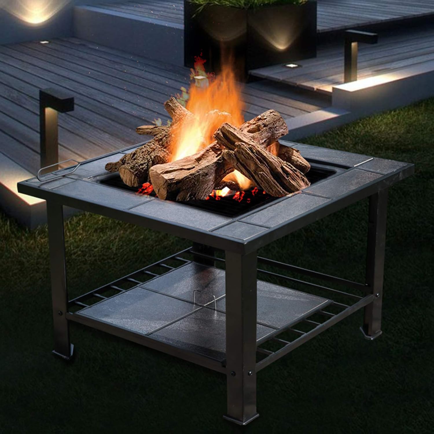 Outdoor Fire Pit Portable Campfire and Wood Brazier, Outdoor Garden Backyard Fireplace Barbecue Table Set, 79cm/29.9