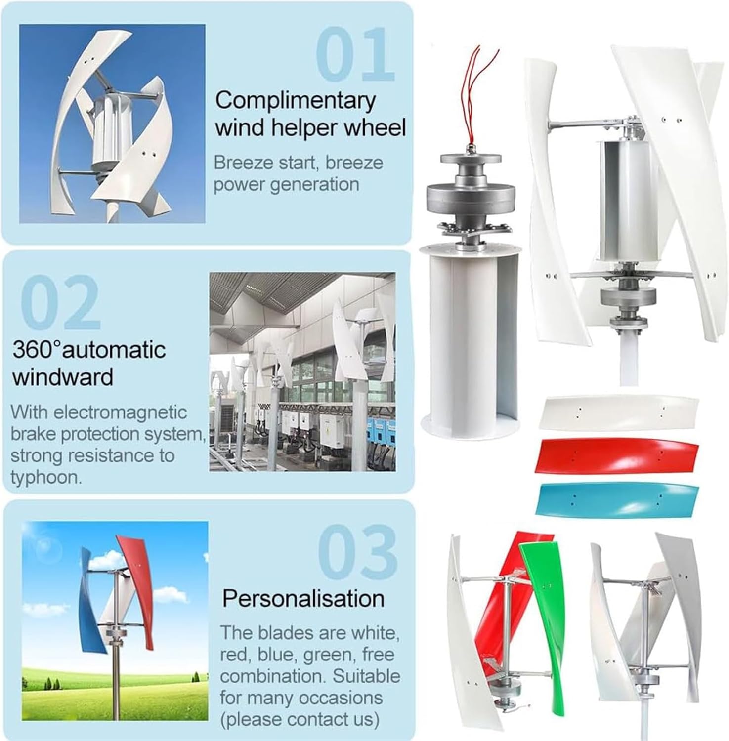 Upgraded 10000W/12000W Vertical Wind Turbine Generator Kit - 12V/24V/48V/220V with MPPT Controller for Hybrid Wind Solar Systems - High Efficiency Renewable Energy Solution