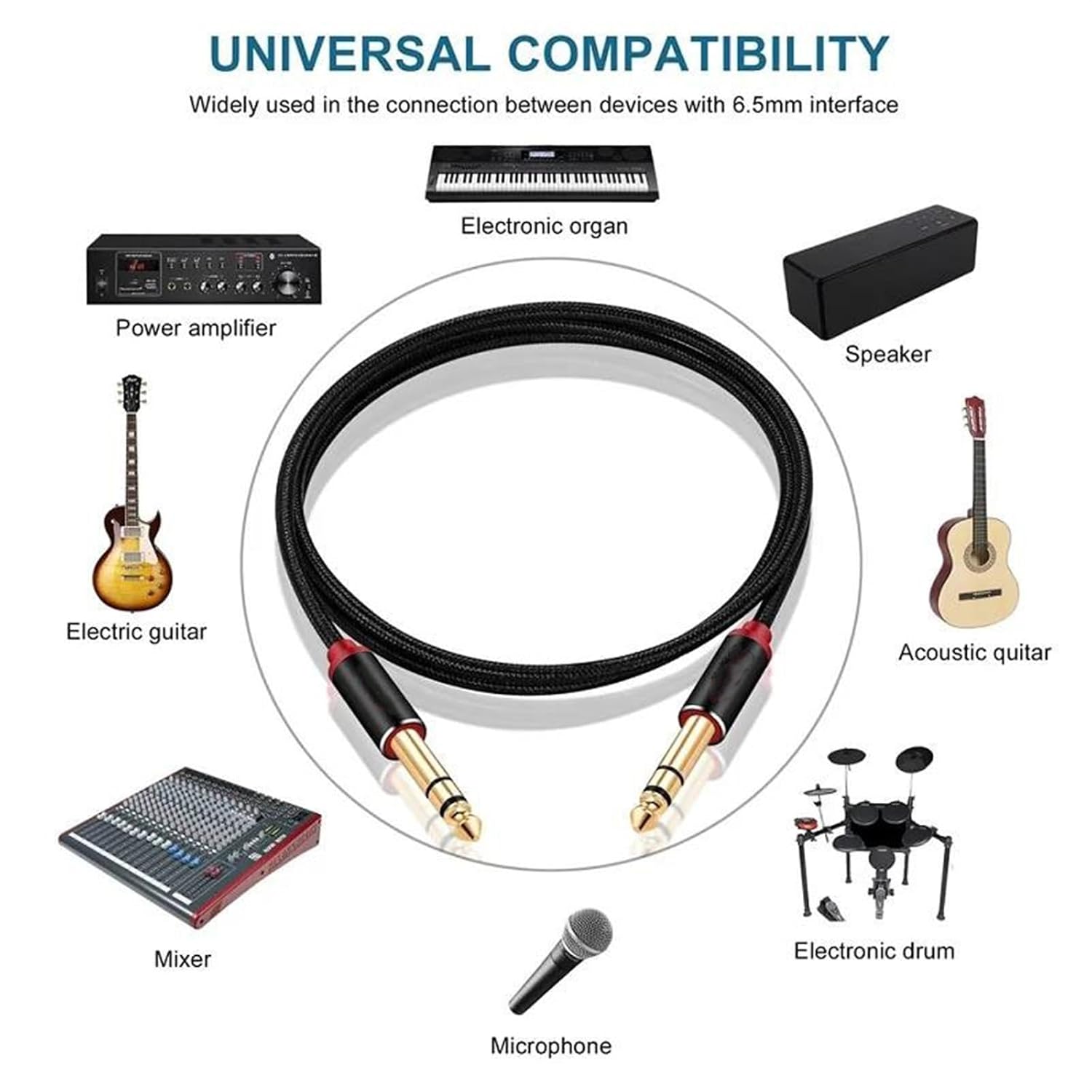 Guitar Audio Cable Guitar Instrument Cable 6.35mm 1/4 TRS Stereo Cable For Electric Guitar Mandolin Bass Amplifier(10m)