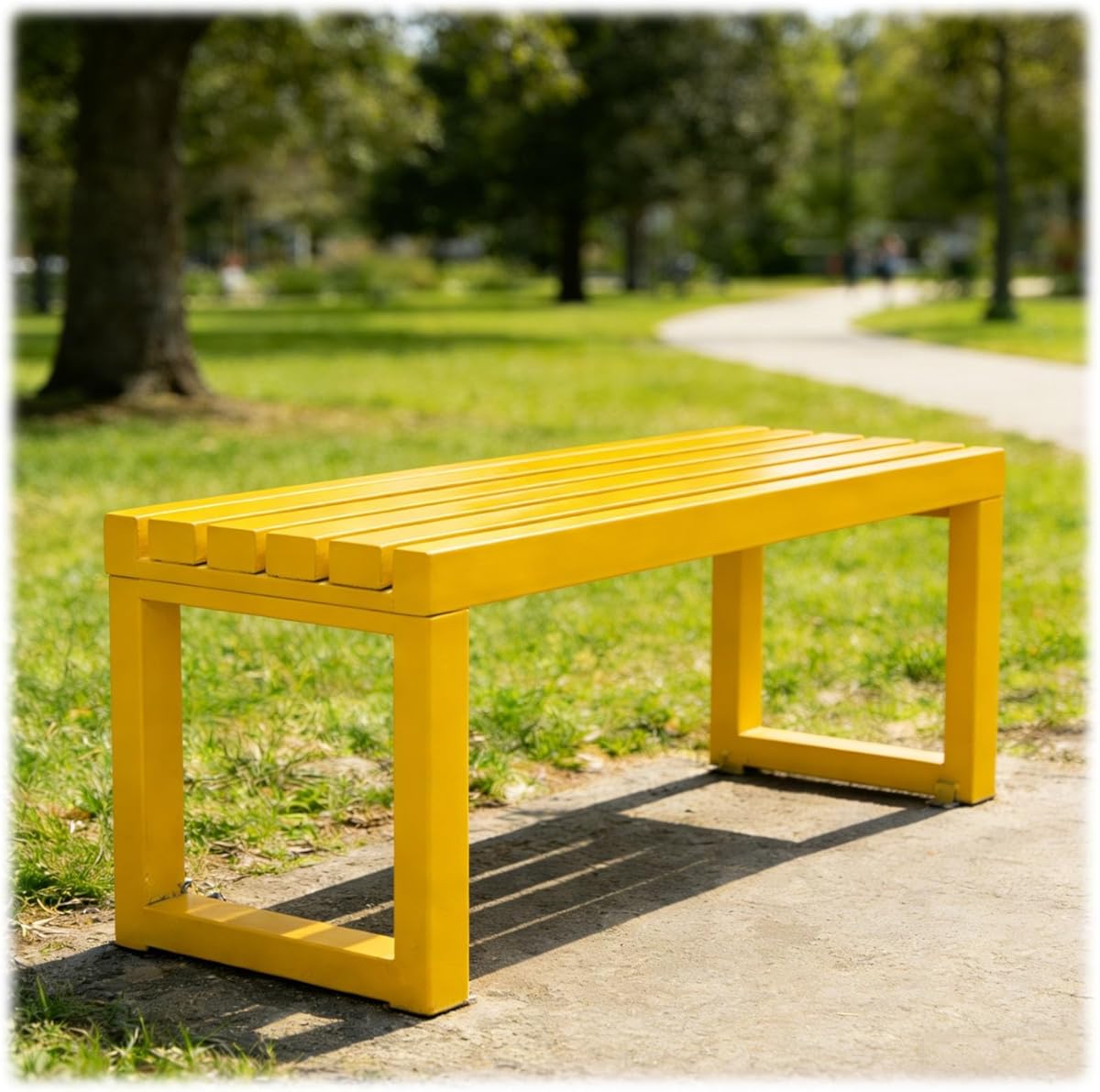 Outdoor Patio Furniture, Garden Bench Seat, Metal Porch Bench, Outdoor Benches Weatherproof 3.3ft 3.9ft 4.9ft 5.9ft Steel Outside Chair for Lawn Yard Work Entryway Outside Seating(Yellow,5.9ft)