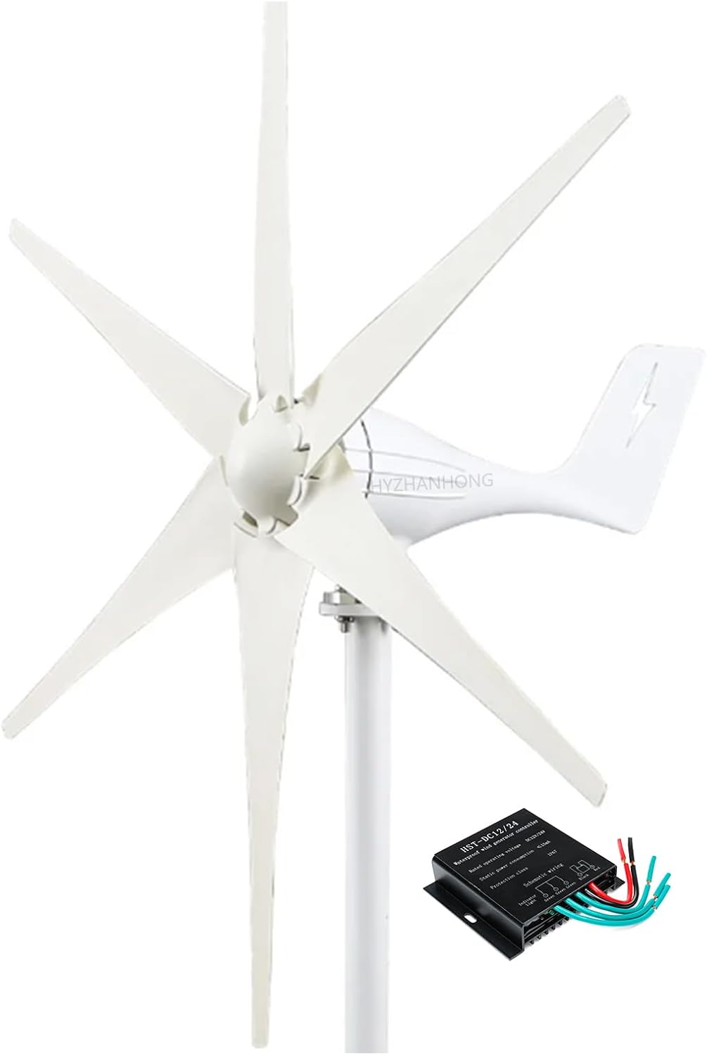 Wind Generator Kit with Charge Controller, 2000W 12V 24V 48V Wind Power Generator Windmill Generator 6 Blades for Hybrid Solar Wind System (White)