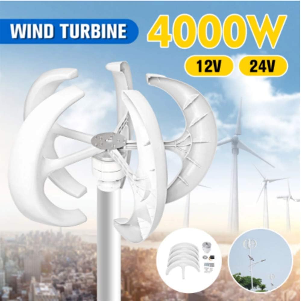 4000W 12V 24V Wind Turbines Generator Lantern Vertical Axis 5 Blades Motor Kit for Home Hybrid Streetlight Use Electromagnetic,24v