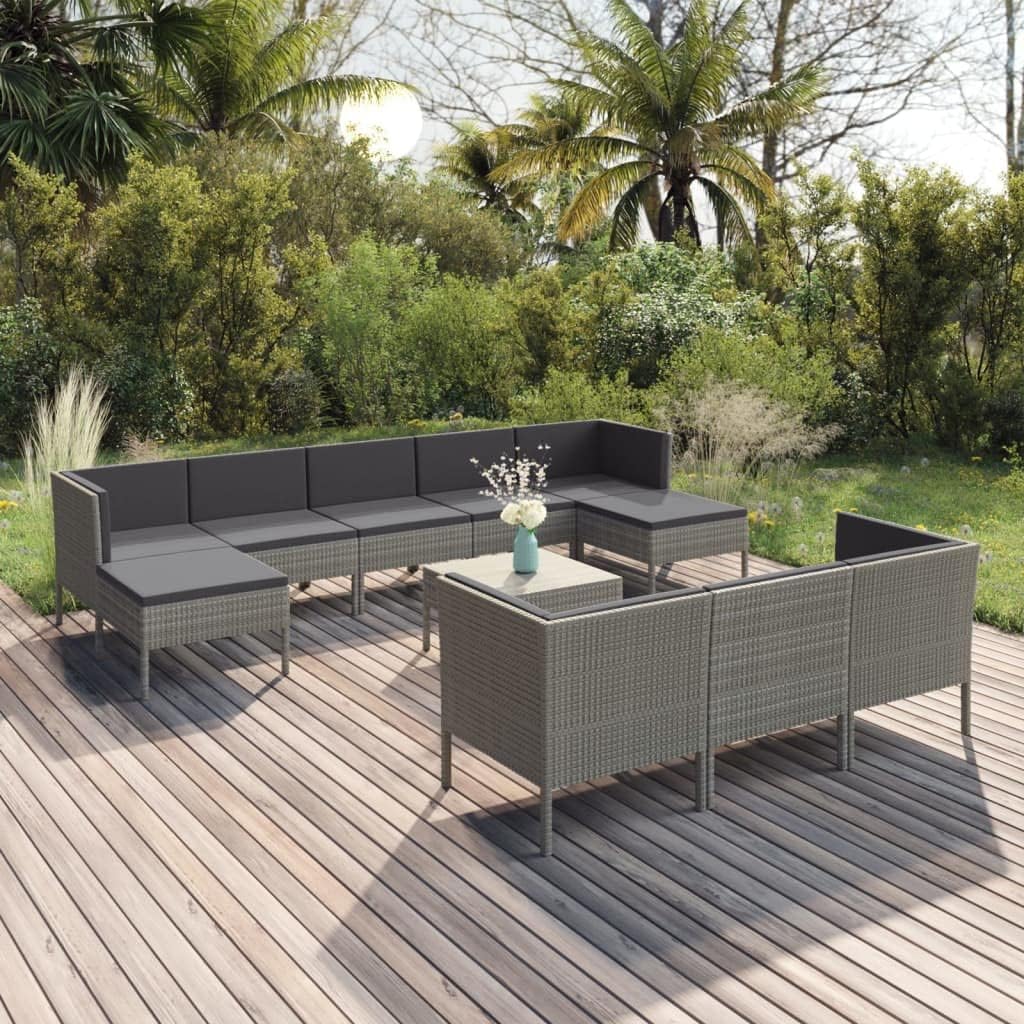 11 Piece Patio Lounge Set with Cushions Poly Rattan Gray,Versatile and Durable Patio Lounge Set for Outdoor Comfort and Relaxation Patio Furniture, Outdoor Furniture Sets