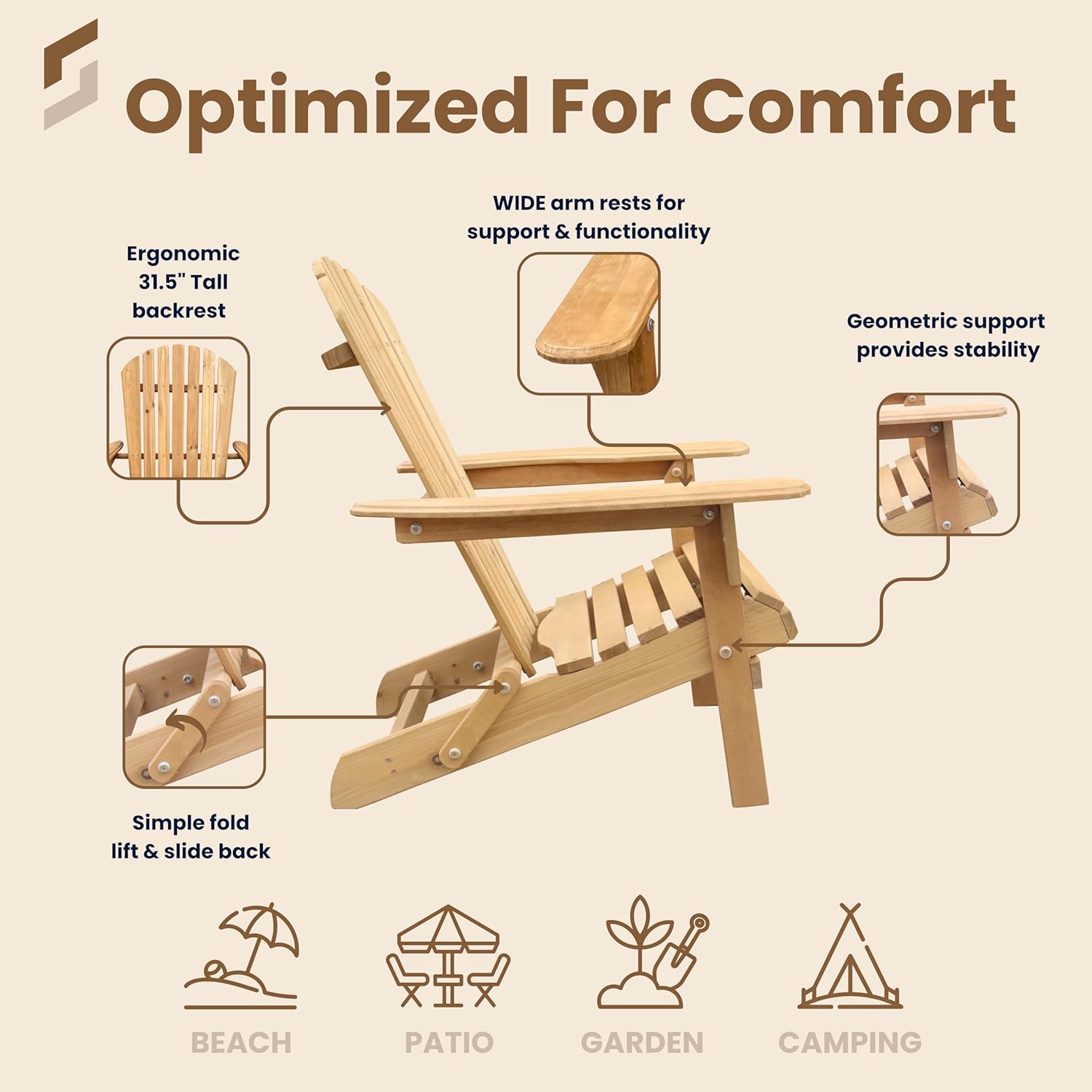 BTExpert Set of 2, Folding Adirondack Chair Half Assembled Lounge Chair Outdoor Wooden Patio Chair for Lawn Garden Backyard Deck Fire Pit Pool Beach 350lb Weight Capacity
