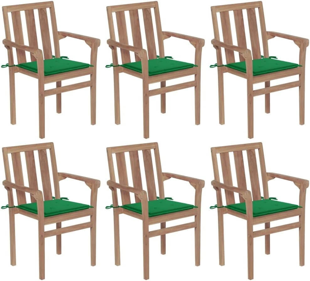 Patio Chair Stackable Patio Chairs with Cushions 6 pcs Solid Teak Wood