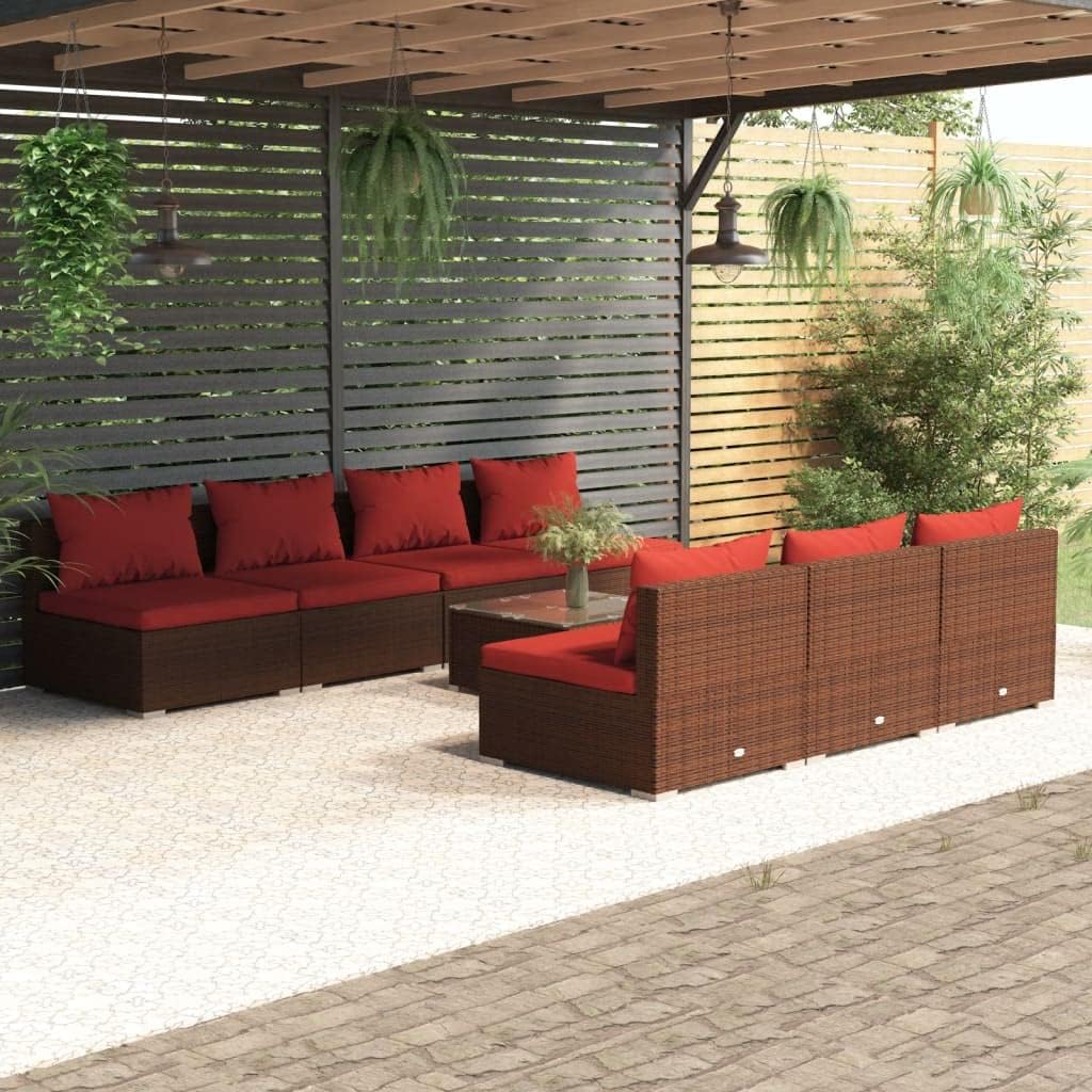 8 Piece Patio Lounge Set with Cushions Poly Rattan Brown,Modular Poly Rattan Patio Lounge Set with Cushions for Outdoor Relaxation Patio Furniture, Outdoor Furniture Sets