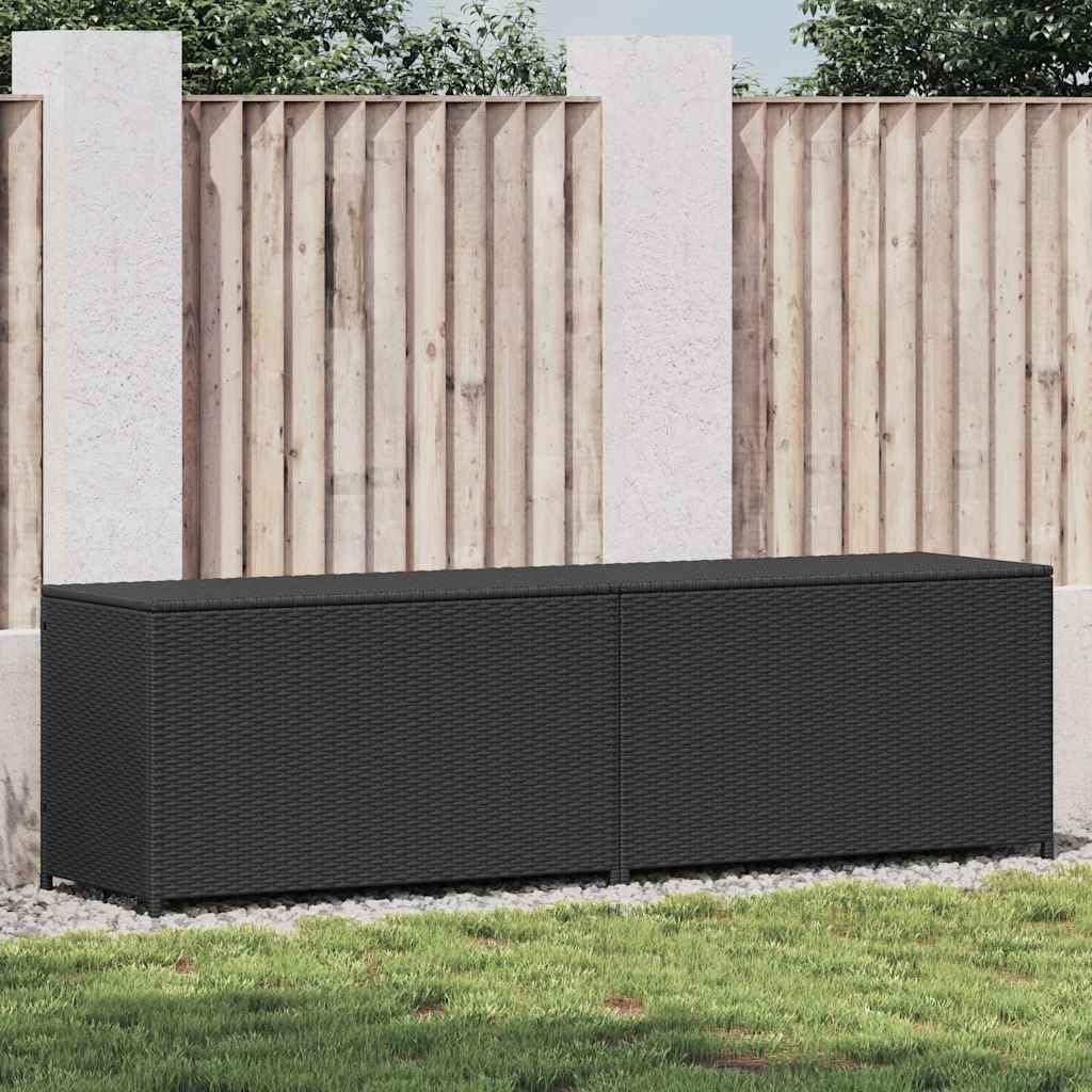 Black Poly Rattan Outdoor Storage Chest, Large Deck Box with Powder-Coated Steel Frame, Waterproof Garden Container for Patio Cushions, 78.7 x 78.7 x 23.6 in, Weather-Resistant Bin