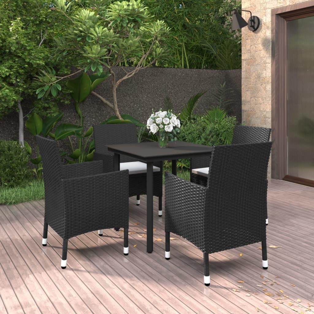 Furniture Sets 5 Piece Patio Dining Set with Cushions Poly Rattan and Glass,AllWeather Outdoor Dining Set with Comfortable Padded Cushions for Backyard Entertaining Garden Conversation Sets