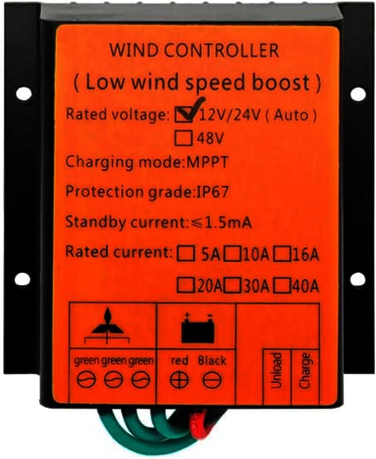 12v, 12000W Waterproof Wind Turbines Generator Controller, DC12V 24V 48V Battery Charge Controller Regulator for Wind Power Generation Systems(Yellow)