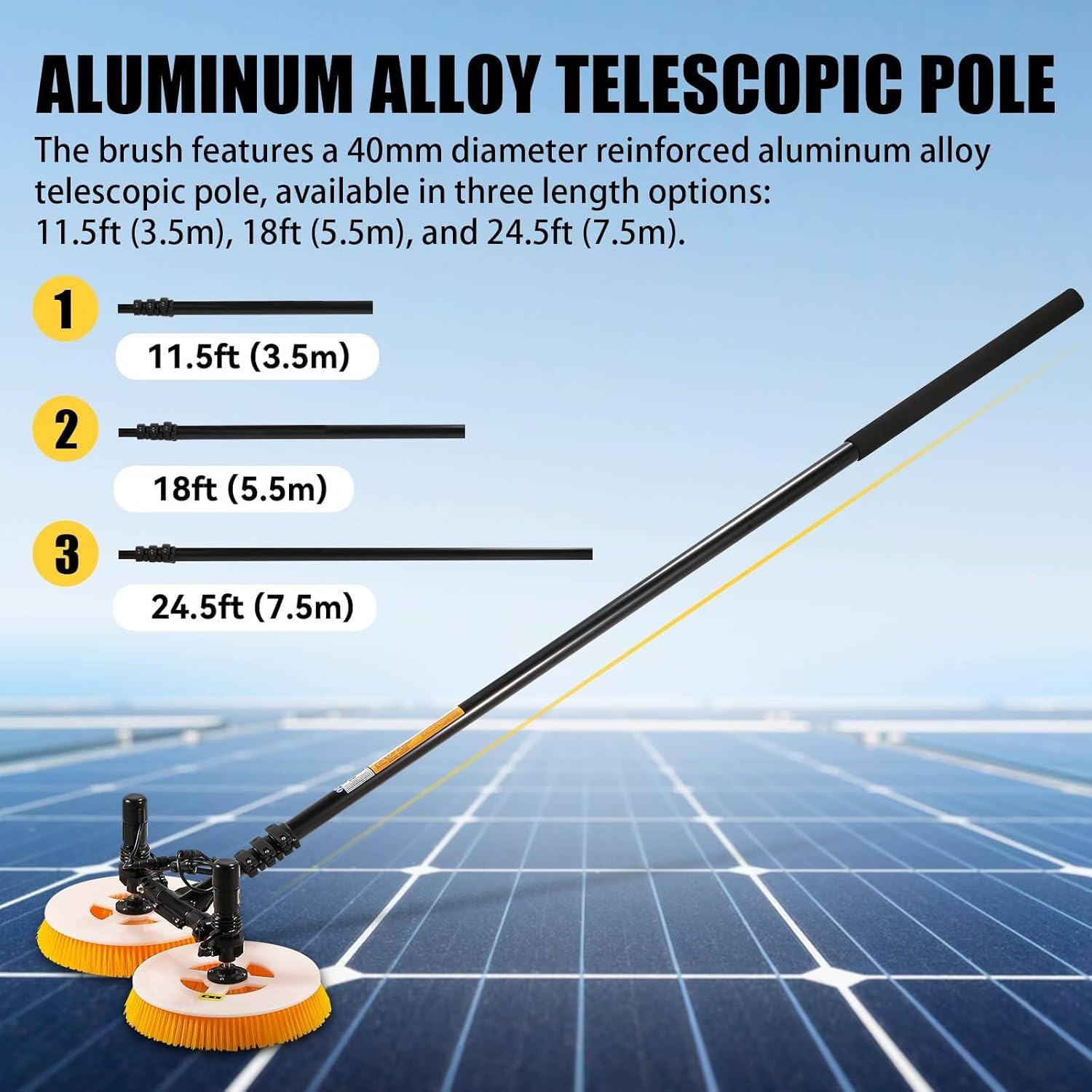 Electric Solar Panel Cleaning Tool, Household Water-Fed Pole Kit, Electric Photovoltaic Panel Cleaning Equipment Brush, 2 Round Brushes, Solar Cleaner Robot,7.5M-MainsElectricity