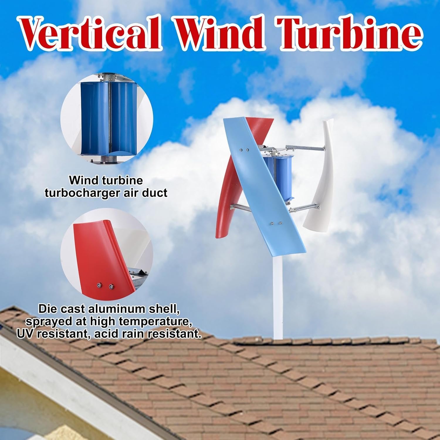 Vertical Axis Wind Turbine, 500W 12V/24V Effective Wind Turbine Generator, No Noise Wind Turbine Generator, Wind Turbine for Home Street Lighting(12V)