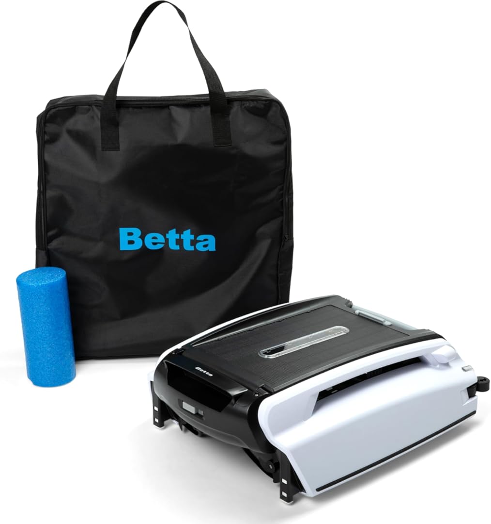 Betta SE Solar-Powered Robotic Automatic Pool Skimmer Cleaner with Carrying and Storage Bag, 24/7 Continuous Cleaning Battery Power, Pool Skimmer Anti-Stuck Foam Noodle, and Twin SCT Motors (White)