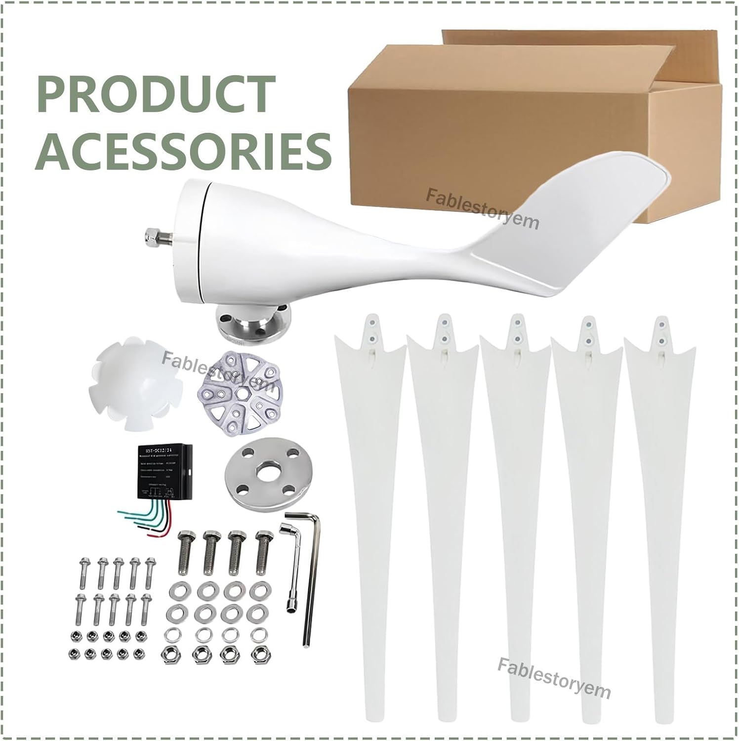 12000W Wind Turbine 12V/24V/48V 5 Blade Wind Vertical Generator 3 Phase AC Permanent Magnet Generator Wind Turbine Kit with Controller, Windmill Generator for Home/Terrace/Chalet/Motor Hom,White48V