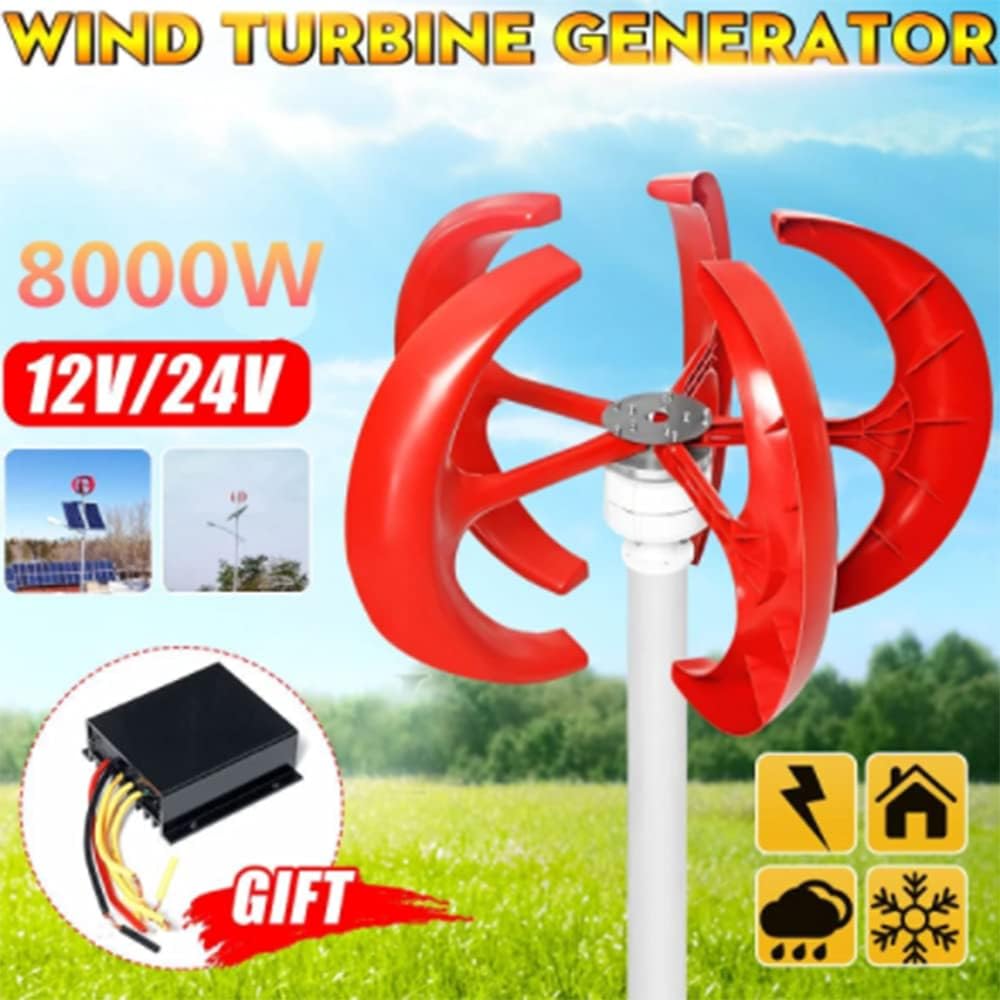 8000W Vertical Axi Wind Turbines Generator Lantern 12V 24V 5 Blades Motor Kit for Home Hybrids Streetlight Electromagnetic,24v