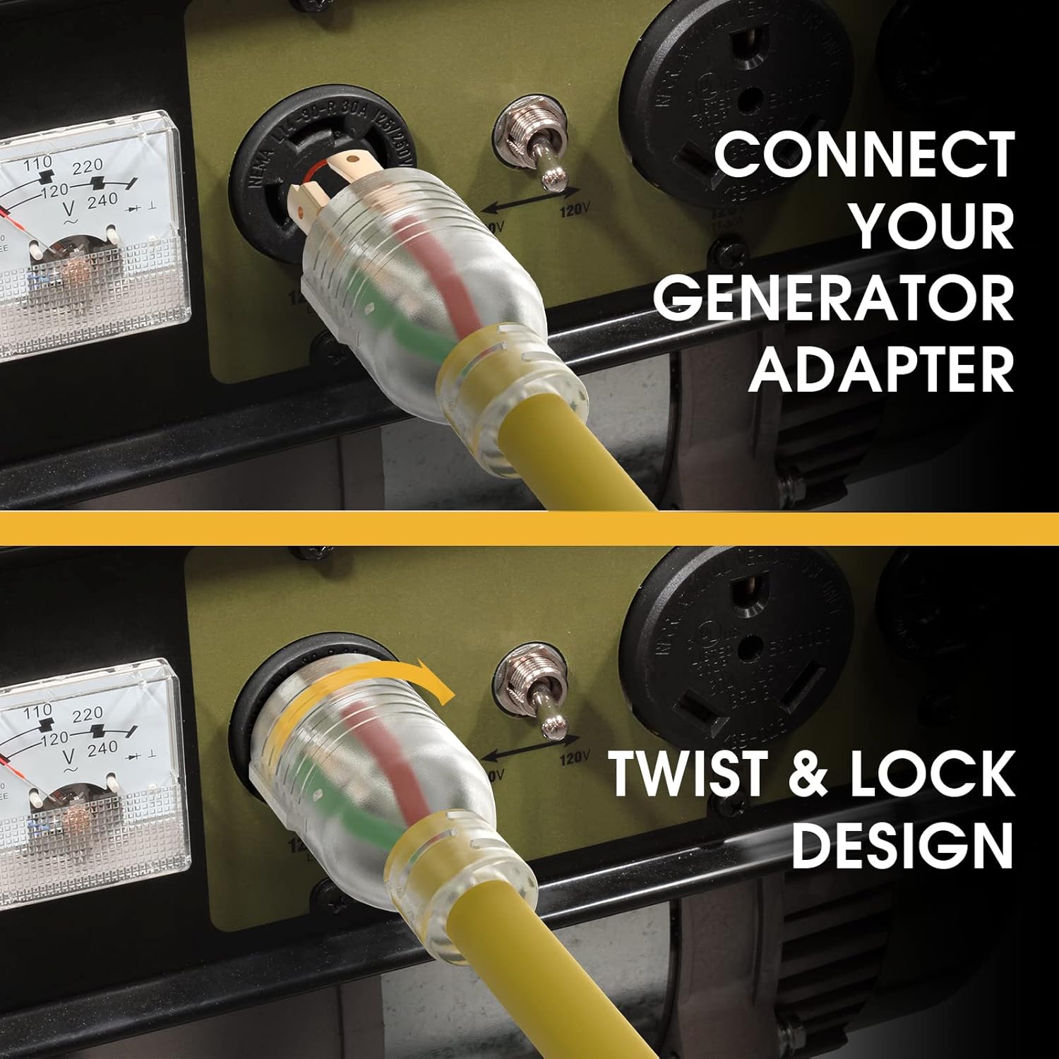 TOOLIOM 30 Amp Generator Cord, L14-30P/L14-30R Generator Extension Cord, UL Listed Heavy Duty Generator Power Cord 125/250V 7500W 10 AWG SJTW RV Extension Cord with Lighted Power Indicator (75FT)