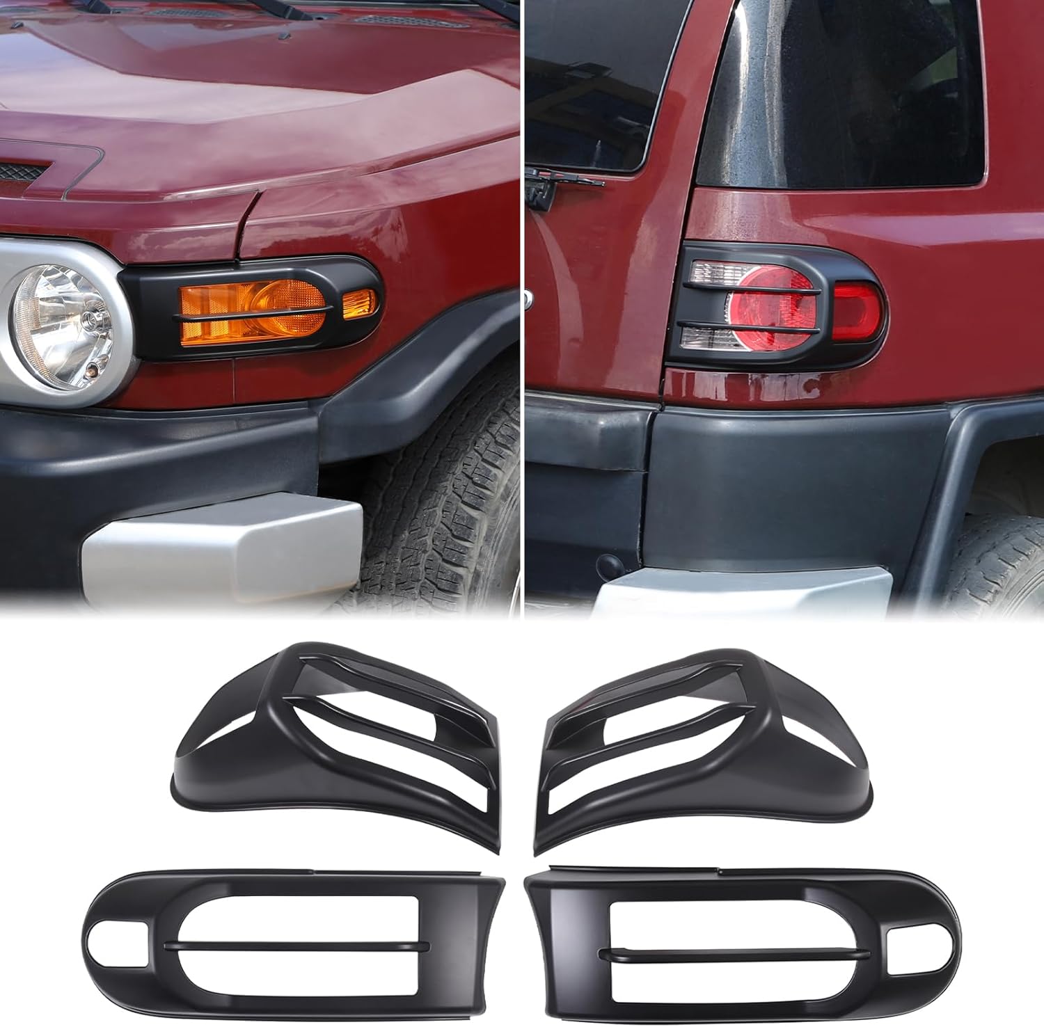 Aunginsy Front Lights & Tail Lights Guard Cover Fit Toyot@a FJ Cruiser 2007-2024 Car Front Fog Light Lamp Cover Tail Light Lamp Cover Decorative Guard Frame Bezels Protection ABS Exterior Accessories