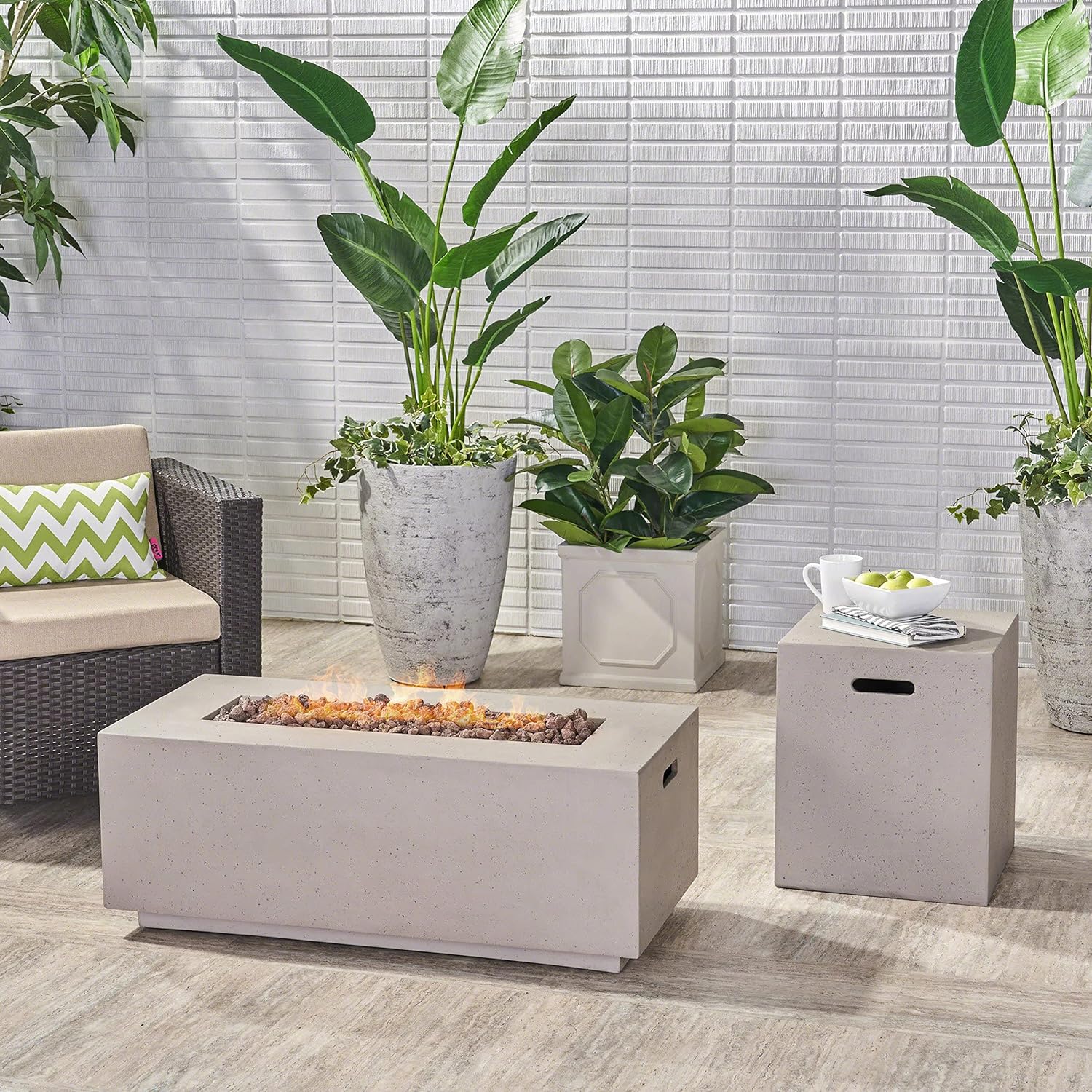 Christopher Knight Home Nicola Outdoor 40 Inch Rectangle Fire Pit, Light Gray