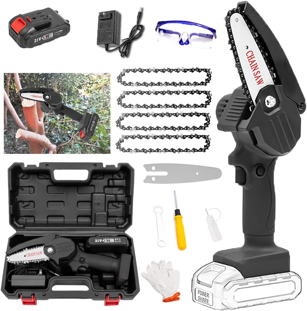 4 Inch Cordless Chainsaw with Charger,Mini Chain Saw,Mini Chainsaw with Battery and Led Lights,Cordless Battery Power, Portable Electric Chainsaw, Suitable for Gardening, Wood, Outdoor Camping