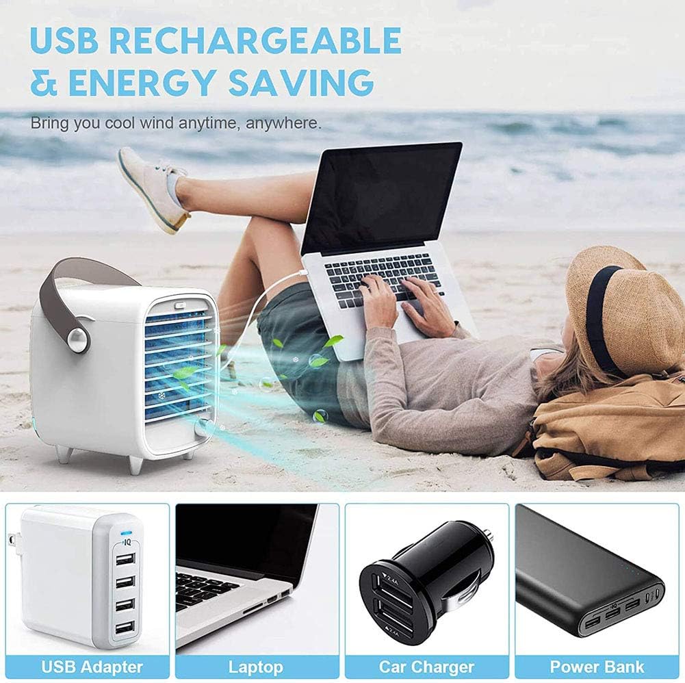 Portable Mini Air Cooler 3 in 1 Fast Cooling Mobile Conditioner Air Fan USB with Adjustable Speeds for Home Bedroom Office