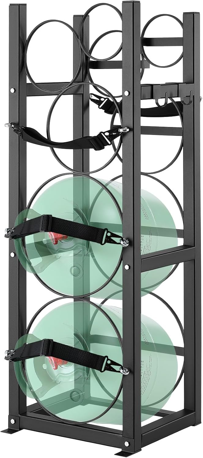 VEVOR Refrigerant Tank Rack, with 2 x 30lbs and Other 3 Small Bottle Tanks, Cylinder Tank Rack 12.79x12.99x47.12 in, Refrigerant Cylinder Rack and Holders for Freon, Gases, Oxygen, Nitrogen