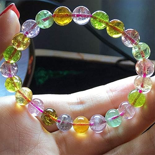 1 strands natural colorful purple green pink yellow tourmaline multi-color stretch bracelet round big beads 8mm 04488