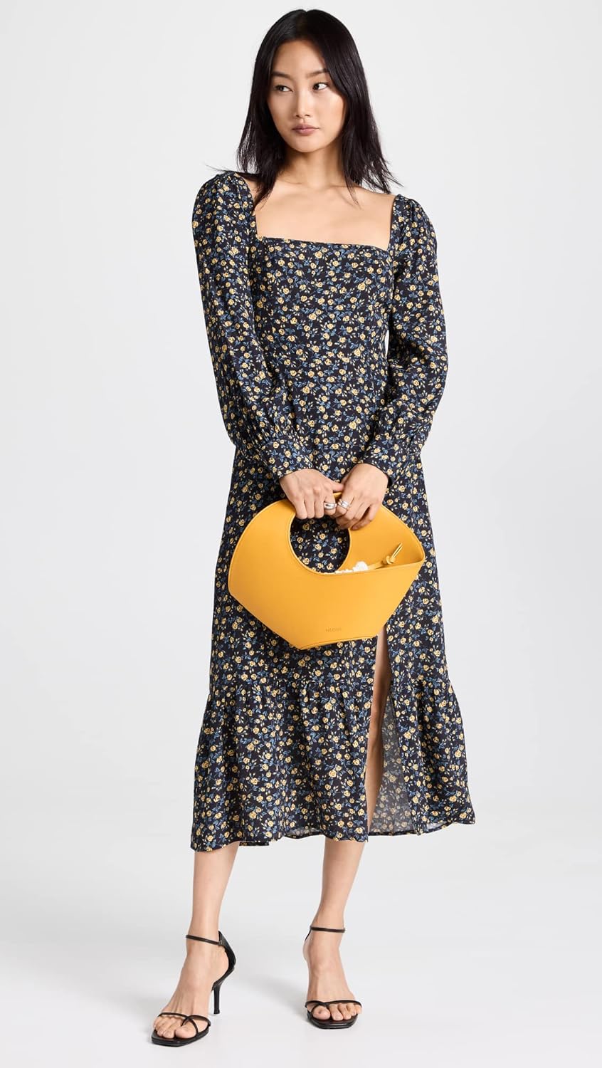 PAIGE Women's Bacari Long Sleeve Midid Dress with Smocking in The Back in Black Multi