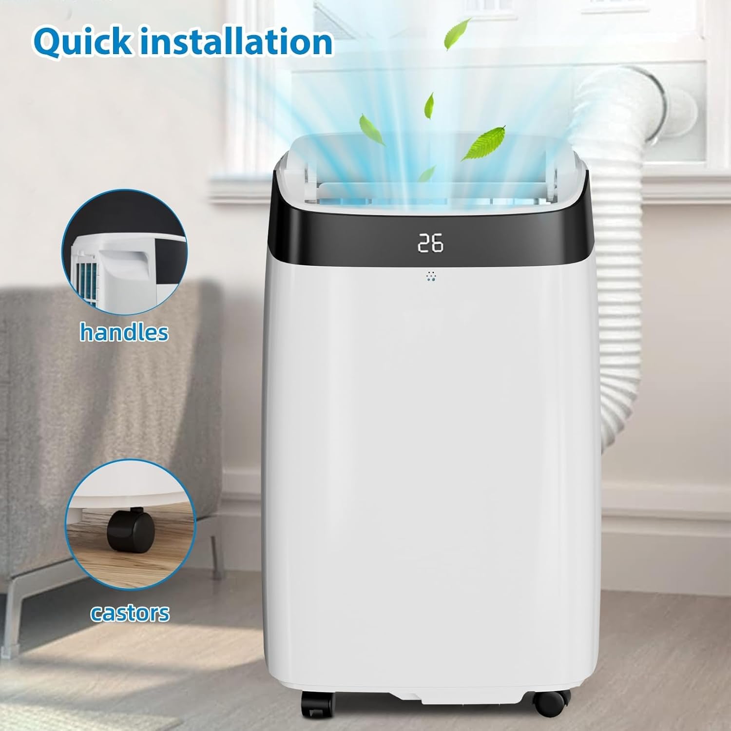 10000 BTUs Portable Air Conditioner, Floor AC Unit Cools Up to 500 Sq. Ft, Multifunctional Air Conditioner with 2 Wind Speed, Remote & Timer, for Office/Home