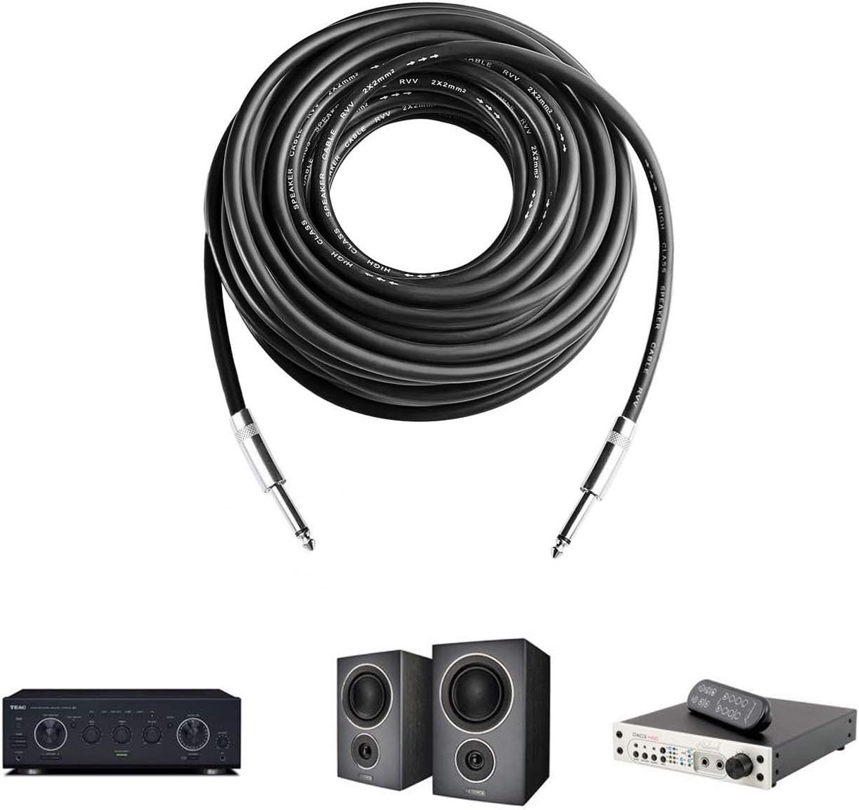 2Pcs 100 Feet Professional Speaker Cables, Pair 100 ft 12 Gauge 1/4 Inch Male Audio Amplifier Connection Heavy Duty Cord Wire