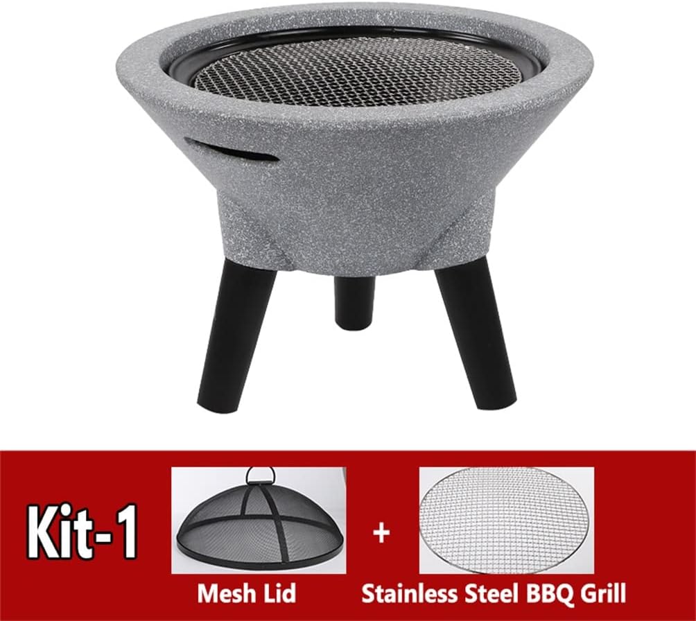 Outdoor Fire Pit Imitation Stone Fire Bowl, 39CM Garden Terrace Courtyard Outdoor Wood Burning Fire Pit, with Sparkle Screen and Outdoor Fire Pit (Color : Kit-2) (Kit 1) (Kit 1)