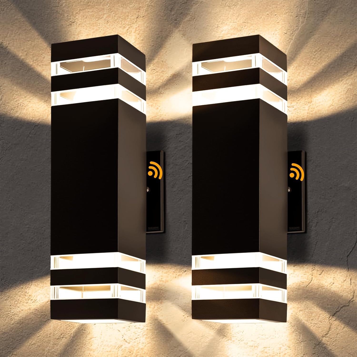 Modern Outdoor Wall Sconce 2-Pack, Up Down Lights Outdoor with Dusk to Dawn Sensor, Waterproof Exterior Light Fixture Wall Mount for House, Porch, Patio, Garage (E26 Bulbs Included)