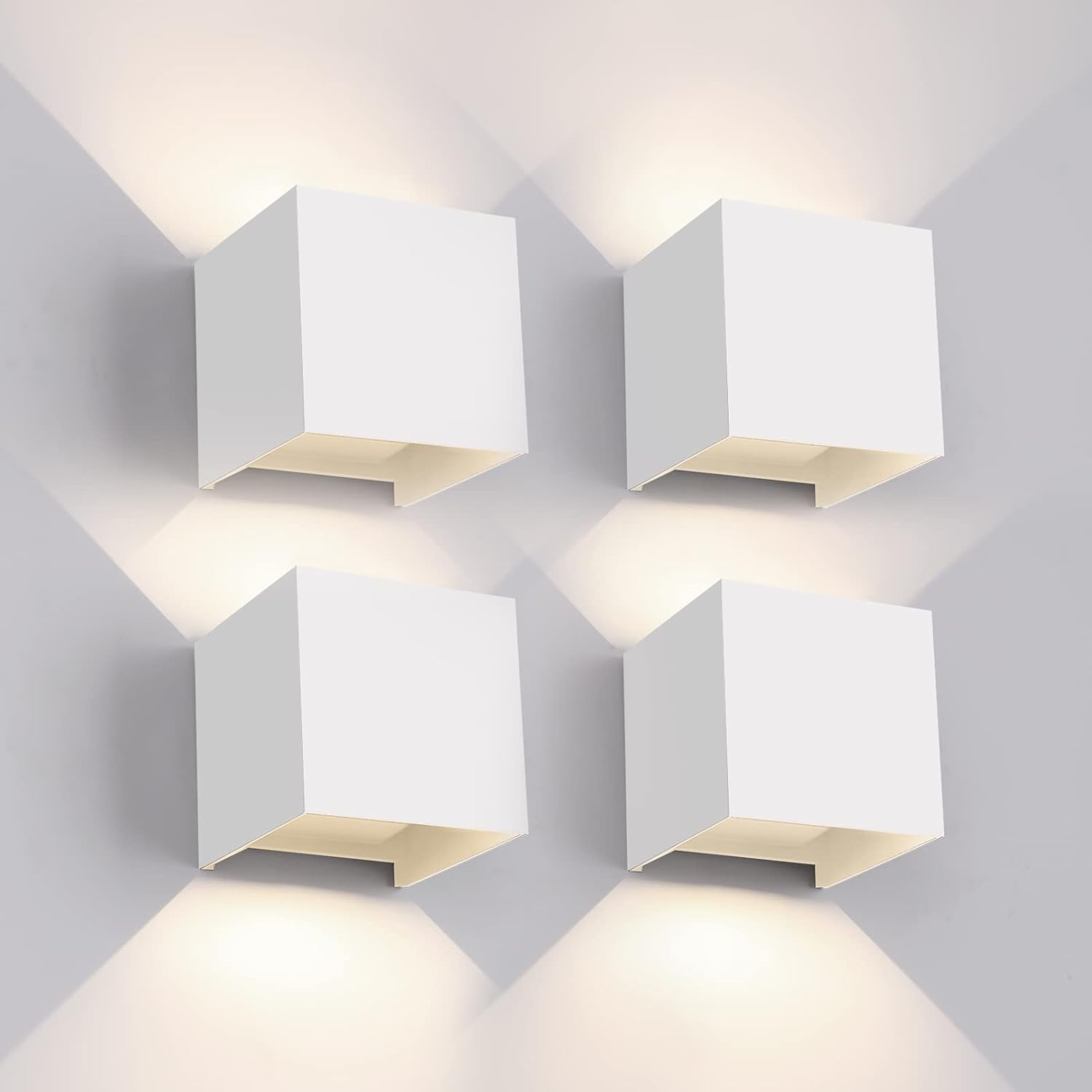 12W 4Pack Outdoor Wall Lights Exterior/Interior,LED White Outdoor Wall Sconces Light Fixtures Modern,IP65 Waterproof Square Aluminum Wall Lamps, Up and Down Lights 4500K Natural Lights