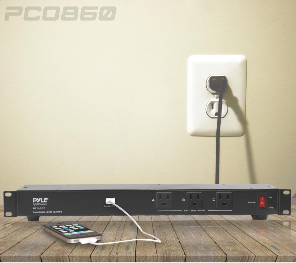 Pyle 19-Outlet 1U Rackmount PDU Power Distribution Unit - 15 Amp Surge Protector - USB Charging Port - Ground Lift - Circuit Breaker - 15FT Cord - 3 Front AC Outlets - 16 Rear Power Cables - PCO860