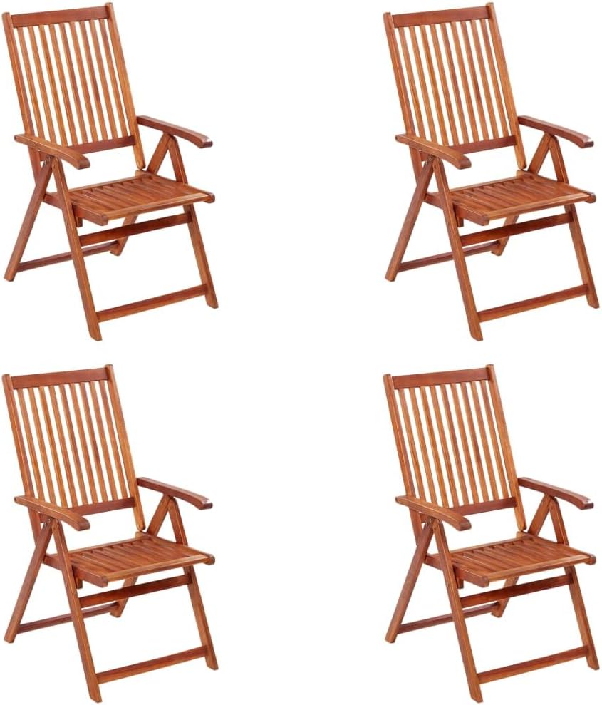 Folding Patio Chairs 4 pcs Solid Acacia Wood,Vintage Acacia Wood Folding Garden Chair with 5 Adjustable Positions Outdoor Furniture, Outdoor Chairs