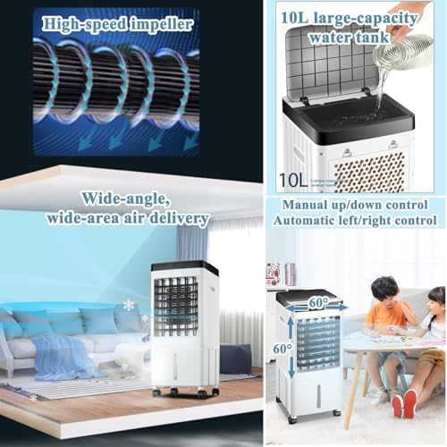 Portable Air Conditioner, 10L Evaporative Cooler with Remote Control, Adjustable Wind Speeds - Perfect for Bedrooms, Living Rooms & Outdoor Use, Energy-Efficient White Design