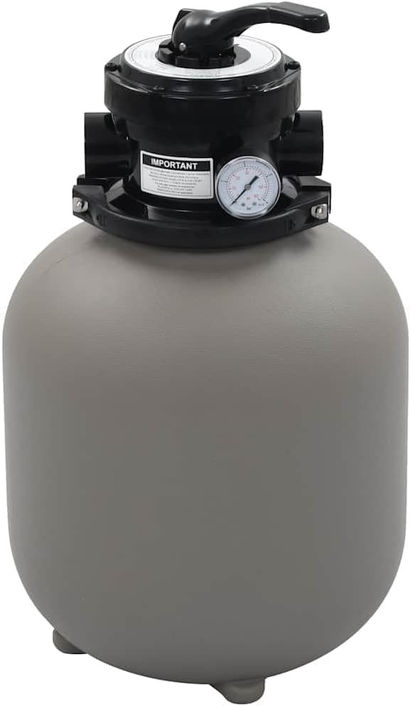 vidaXL High-Density Polyethylene Pool Sand Filter with 4-Position Valve, Gray, Suitable for 0.35-0.5 HP Pumps, Compatible with 0.13