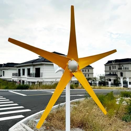 1200W Wind Turbine Generator 12V/24V/48V with MPPT Controller & 5 Yellow Blades - High Efficiency Wind Power for Boats, Cabins, Terraces & Home Use