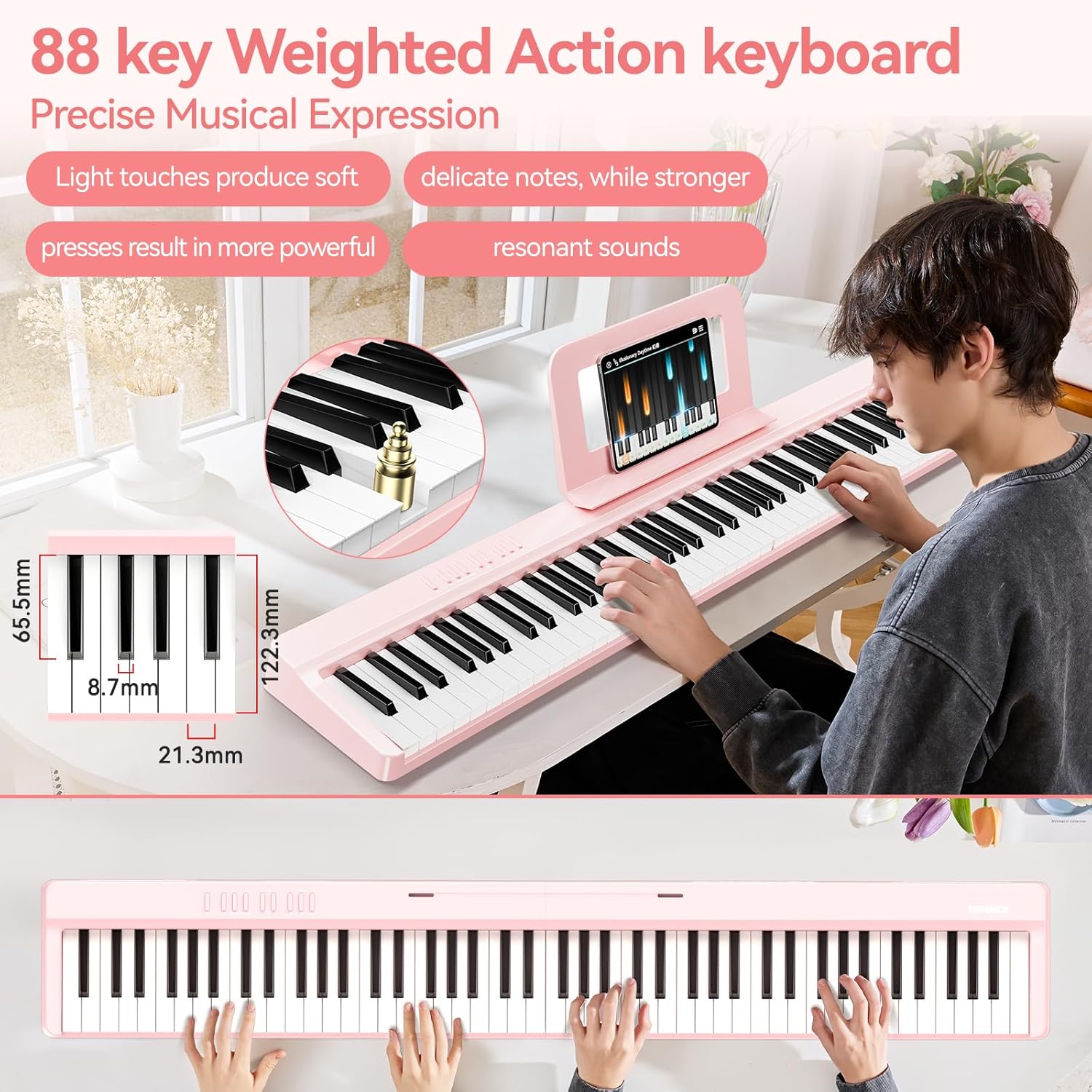 Portable Piano Keyboard Foldable: Portable Keyboard Piano 88 keys Semi-Weighted keyboard with MIDI Bluetooth TERENCE Electric Folding Piano Kit for Adult
