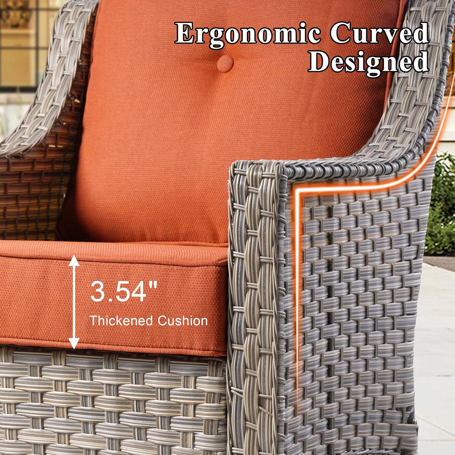 Patio Furniture Set,6 Pieces Wicker Patio Furnitures with Outdoor Loveseat,Double-Deck Fire Pit Table,Swivel Rocking Chairs,All Weather Patio Conversation Sets,Bold Orange