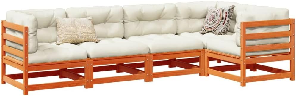 5 Piece Patio Sofa Set Wax Brown Solid Wood Pine, Patio Furniture Sets, Outdoor Furniture